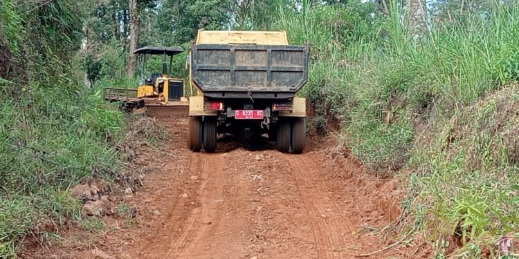 Satgas TMMD Ke 121 Terus Kerahkan Dump Truck Kerjakan Penimbunan Jalan