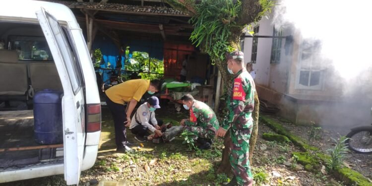 Babinsa Koramil 06/Tersono Dampingi Tim Kesehatan Lakukan Penyemprotan Foging