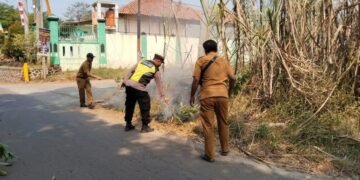 Respon Cepat Kebakaran Lahan Tebu di Gringsing, Polisi dan Warga Bahu-membahu Padamkan Api