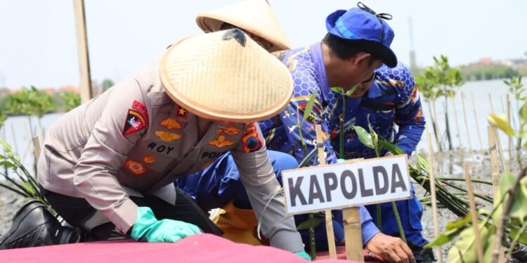 Polda Jateng dan Pemkab Batang Tanam Mangrove, Perkuat Green Policing Hadapi Ancaman Rob